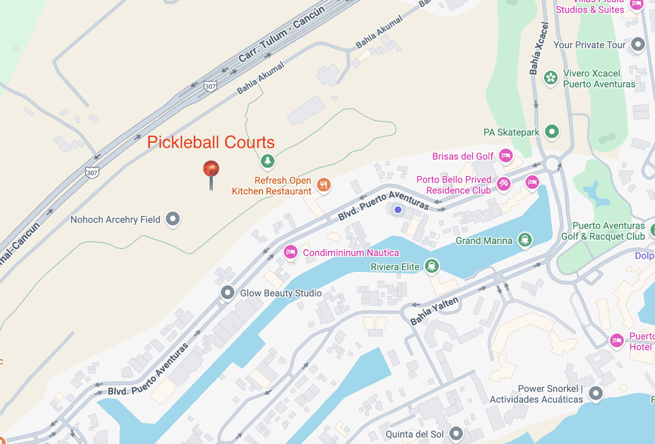 A map showing the location of the pickleball courts.